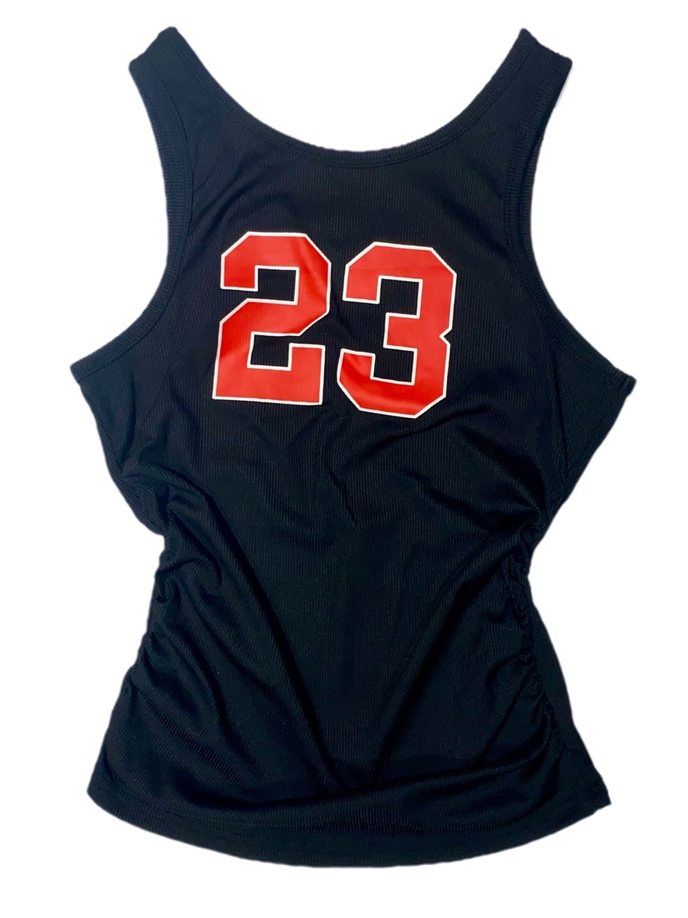 Jersey Number Ribbed Ruched Side Tank Top